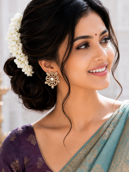 Pearl Blossom Polki Stud Earrings
