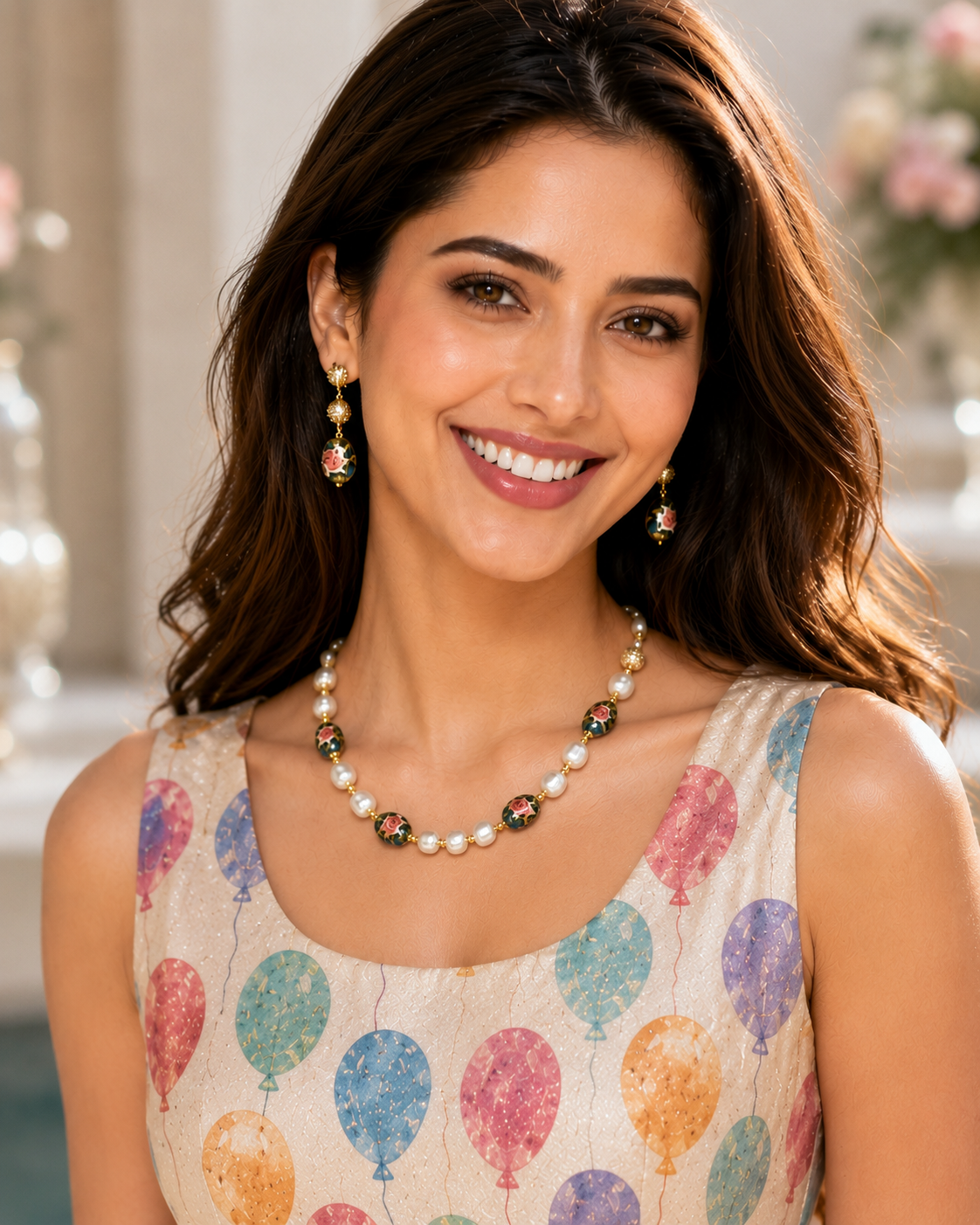Rose Pearl Necklace Set