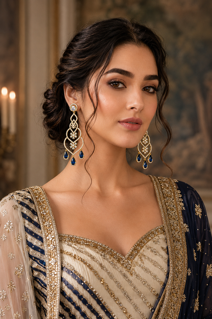 Royal Sapphire Diamond Chandelier Earrings product flat lay