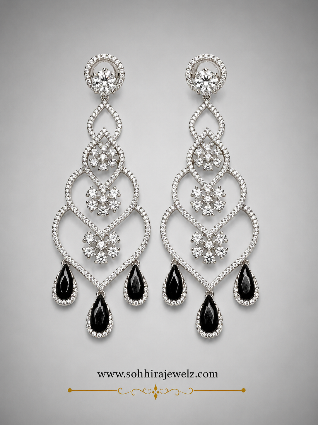 Midnight Noir Diamond Chandelier Earrings product closeup on white background