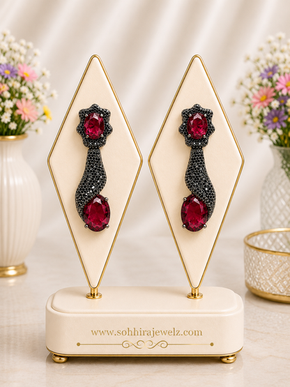 Ruby Noir Sculptural Drop Earrings