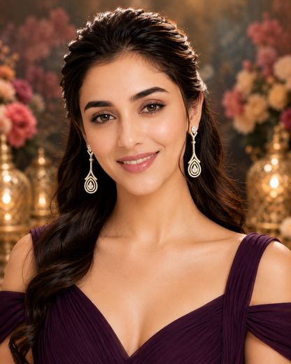 Sohhira AAA Gold Plated Long Drop Earrings