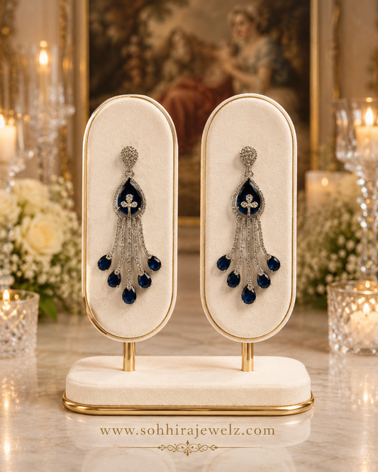 Sapphire Cascade Diamond Chandelier Earrings product flat lay on white background