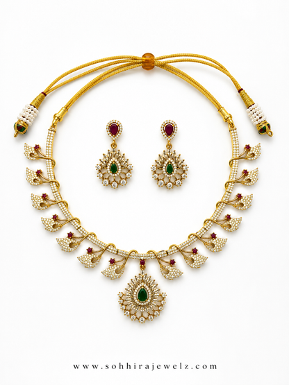 Emerald Ruby Gold Leaf Necklace