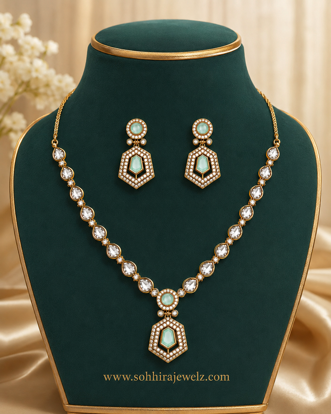 Mint Hexagon Crystal Pendant Set