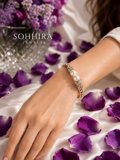 Pearl Crown Gold Cuff Bracelet