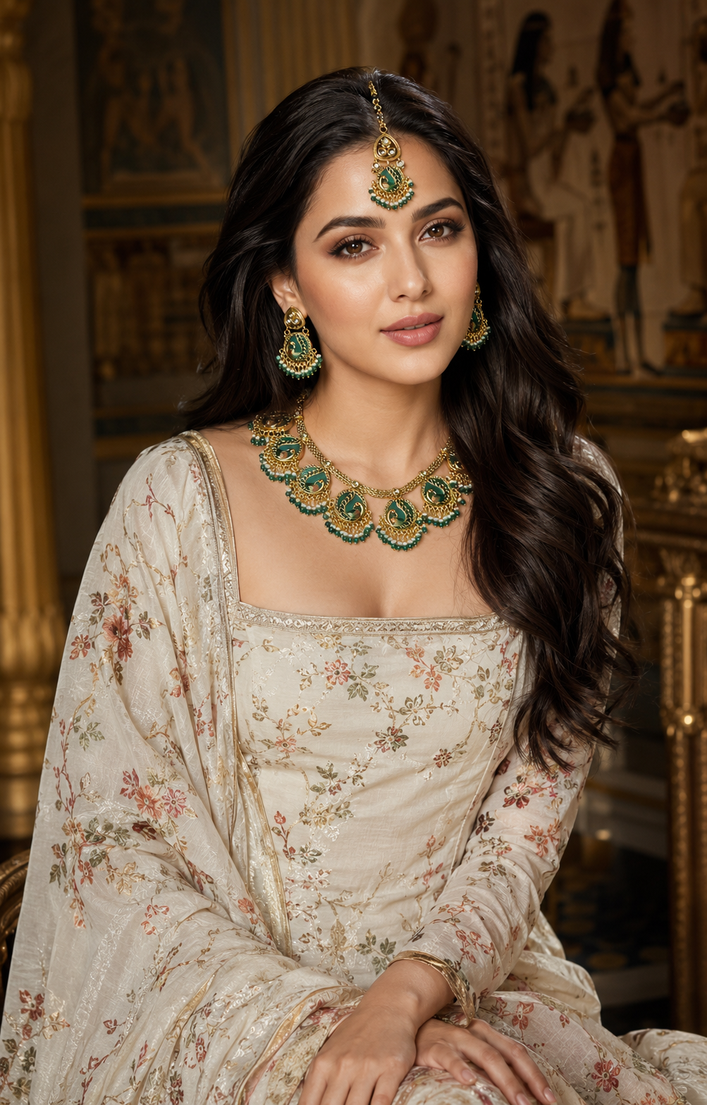 Emerald Plume Meenakari Necklace