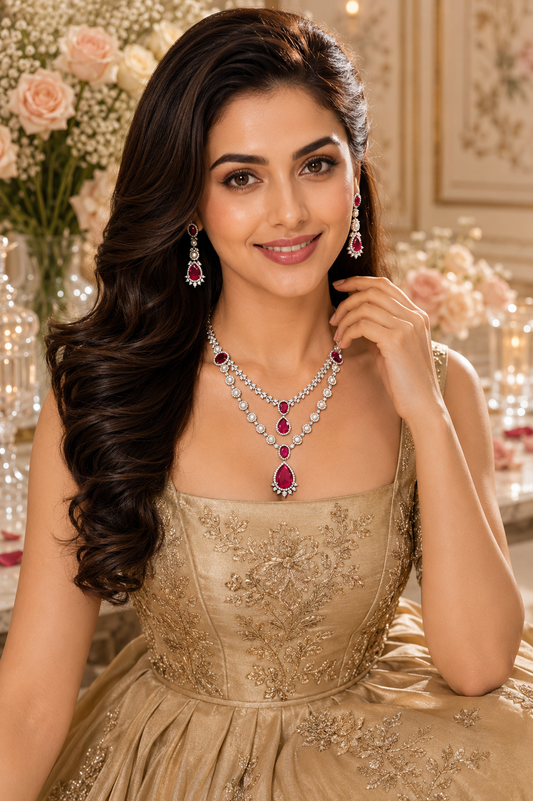 Crimson Royale Ruby & Pearl Diamond Necklace