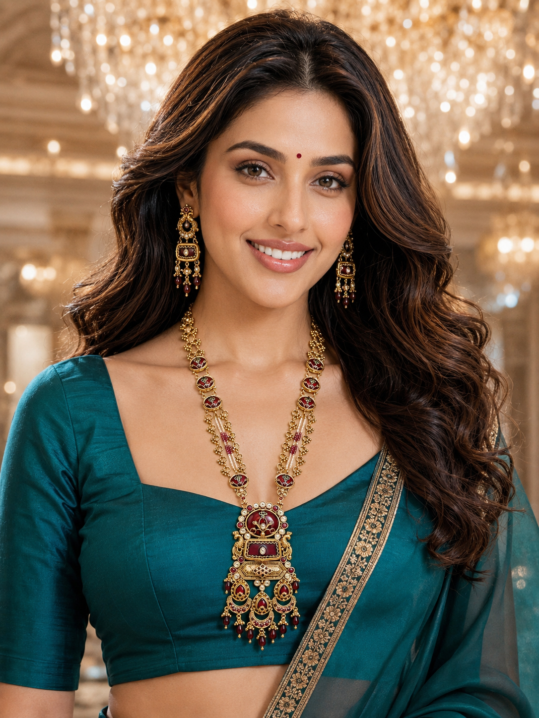 Crimson Throne Meenakari Long Heritage Necklace