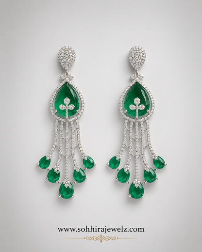 Emerald Cascade Diamond Chandelier Earrings White Gold product flat lay on white background