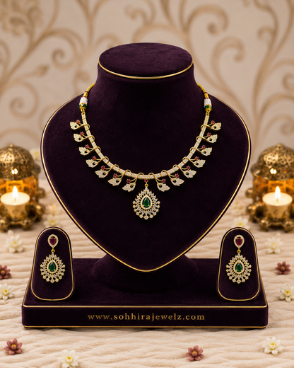 Emerald Ruby Gold Leaf Necklace