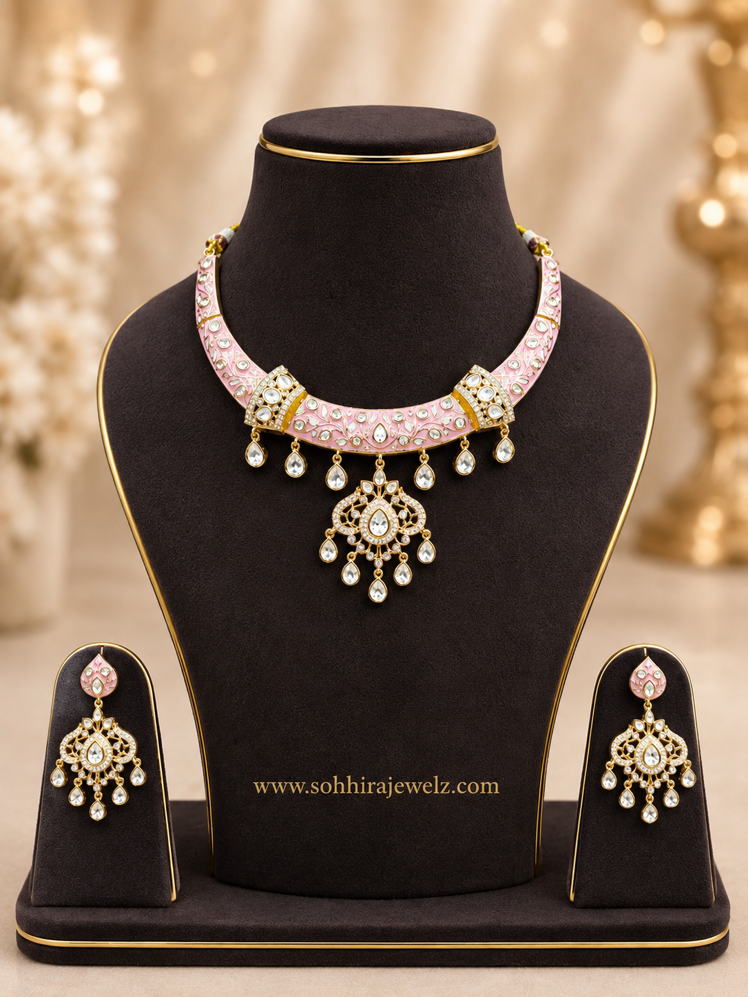 Pink Polki Meenakari Necklace (HASLI)