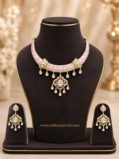Pink Polki Meenakari Necklace (HASLI)