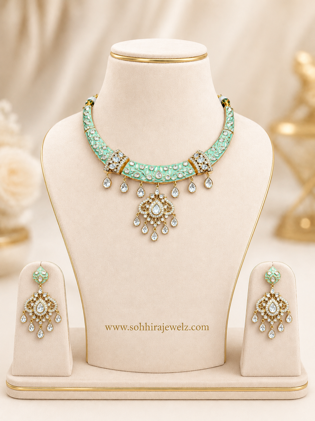 Mint Meenakari Polki Necklace (HASLI)