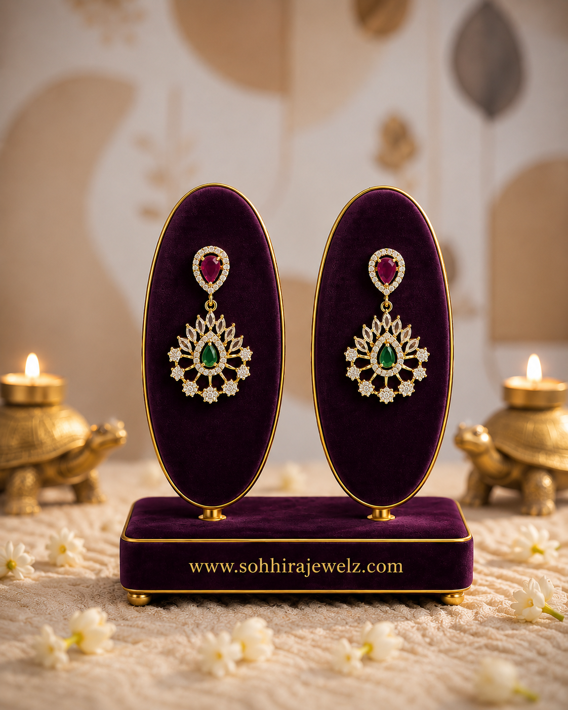 Emerald Ruby Gold Leaf Necklace