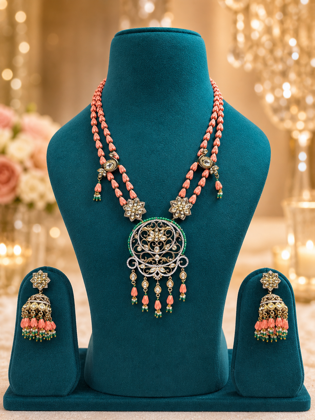 Coral Bloom Kundan Necklace