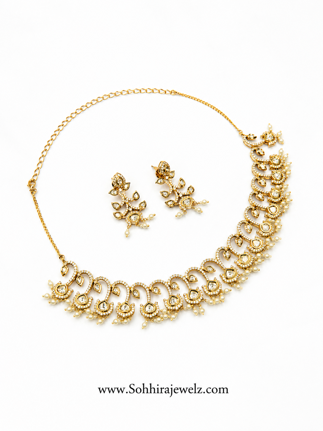 Pearl Cascade Polki Necklace Set