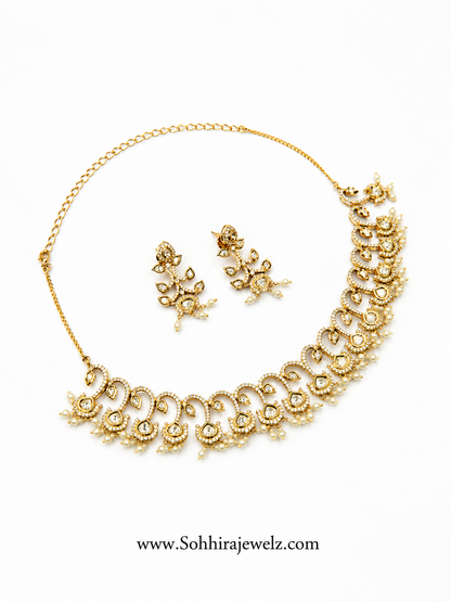 Pearl Cascade Polki Necklace Set