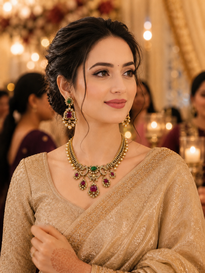 Meera Emerald Ruby Pearl Necklace