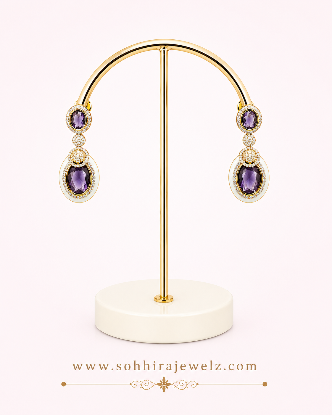 Amethyst Oval Gold Drop Earrings