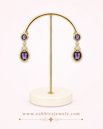 Amethyst Oval Gold Drop Earrings