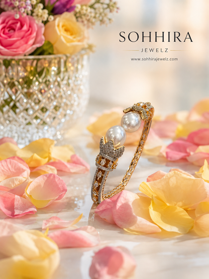 Pearl Crown Gold Cuff Bracelet