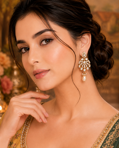 Royal Polki Pearl Drop Earrings