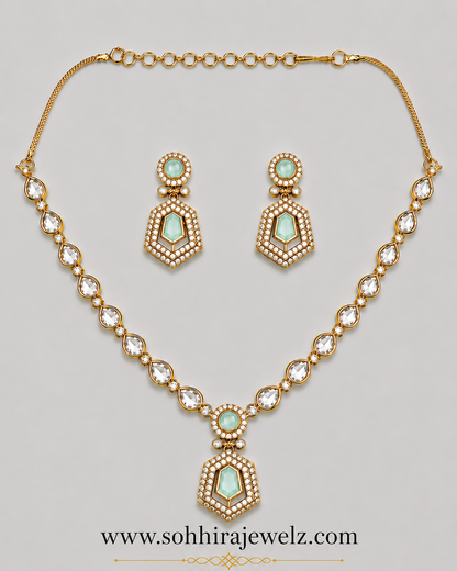 Mint Hexagon Crystal Pendant Set