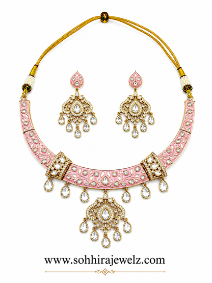Pink Polki Meenakari Necklace (HASLI)