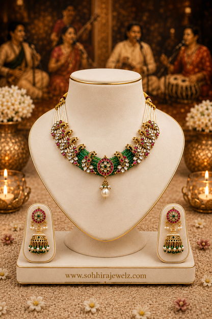 Emerald Peacock Kundan Choker Set