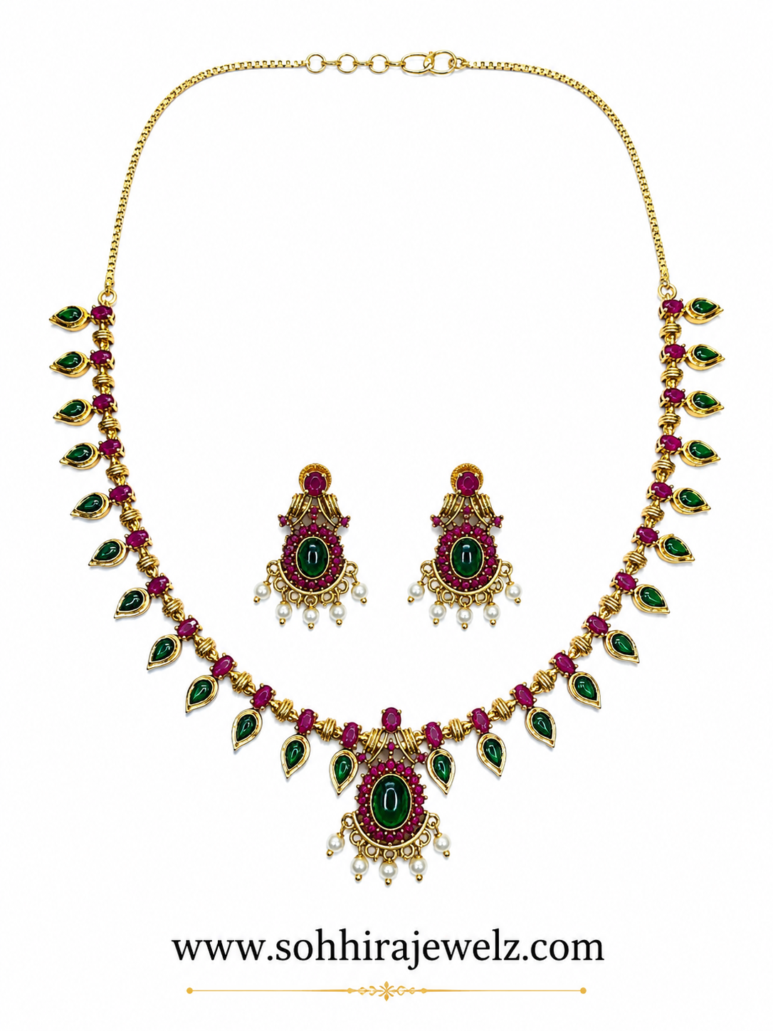 Emerald Ruby Leaf Necklace