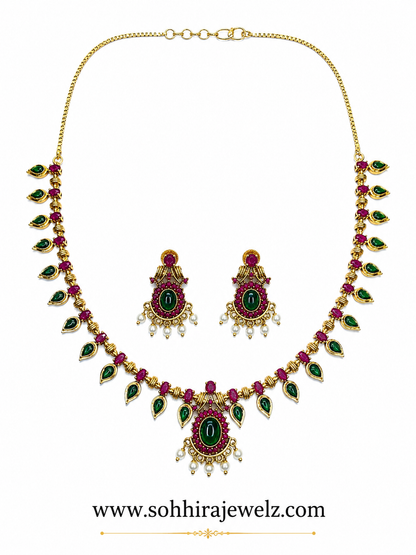 Emerald Ruby Leaf Necklace