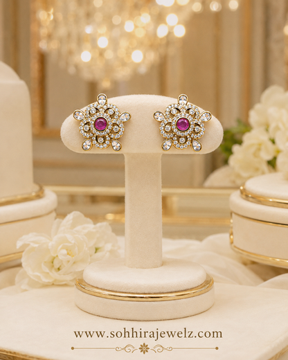 Ruby Polki Floral Stud Earrings