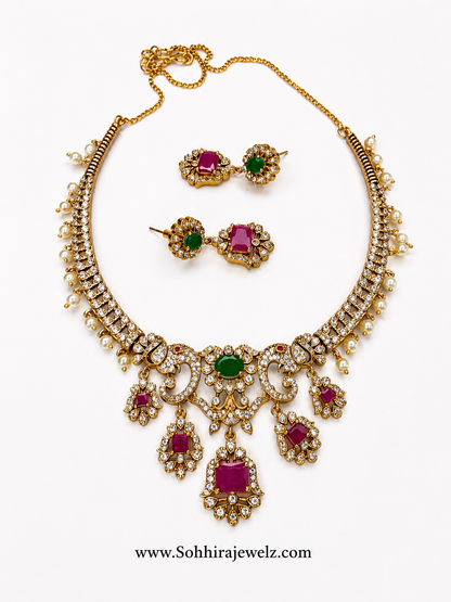 Meera Emerald Ruby Pearl Necklace