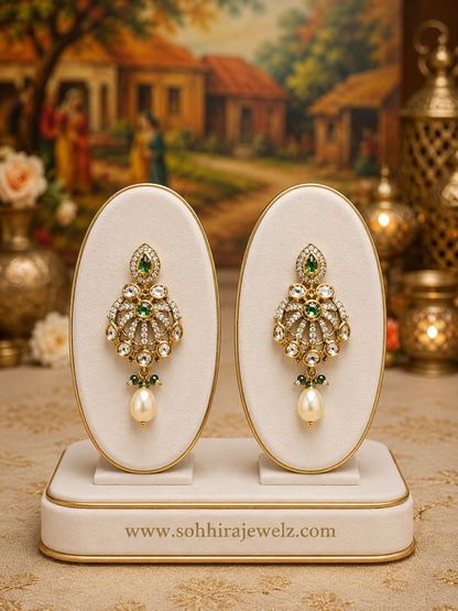 Victorian Emerald Diamond & Pearl Drop Earrings