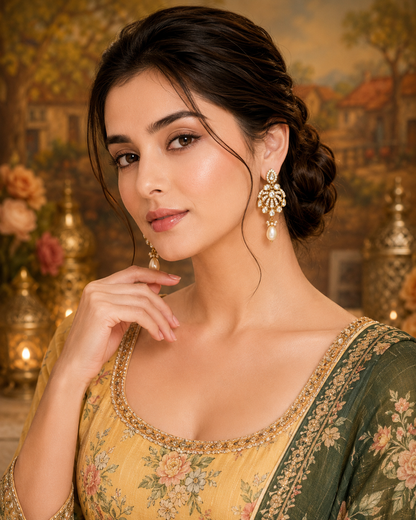 Royal Polki Pearl Drop Earrings