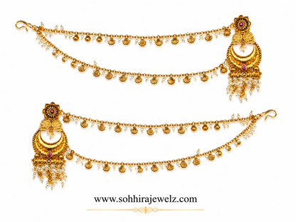 Pearl Chandbali Hair Chain Earrings