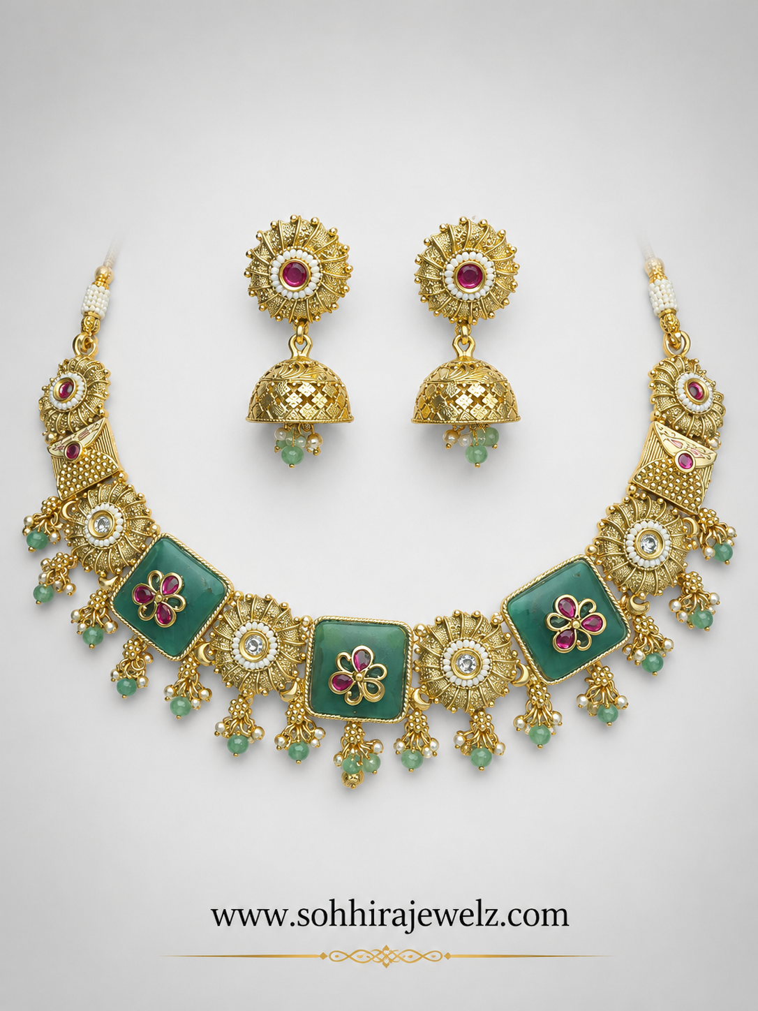 Emerald Square Meenakari Necklace