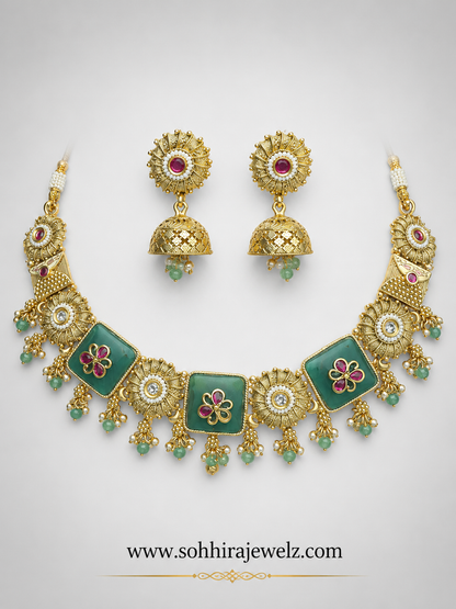Emerald Square Meenakari Necklace