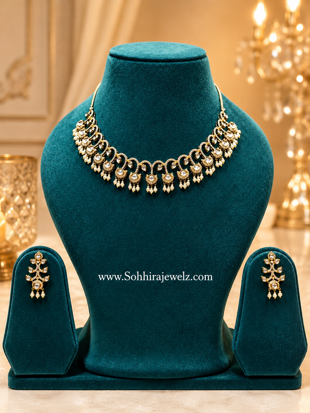 Pearl Cascade Polki Necklace Set