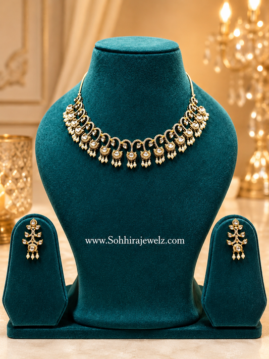 Pearl Cascade Polki Necklace Set