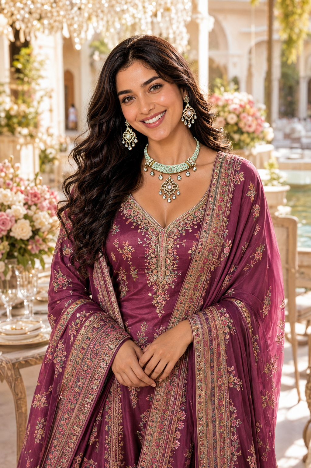 Mint Meenakari Polki Necklace (HASLI)