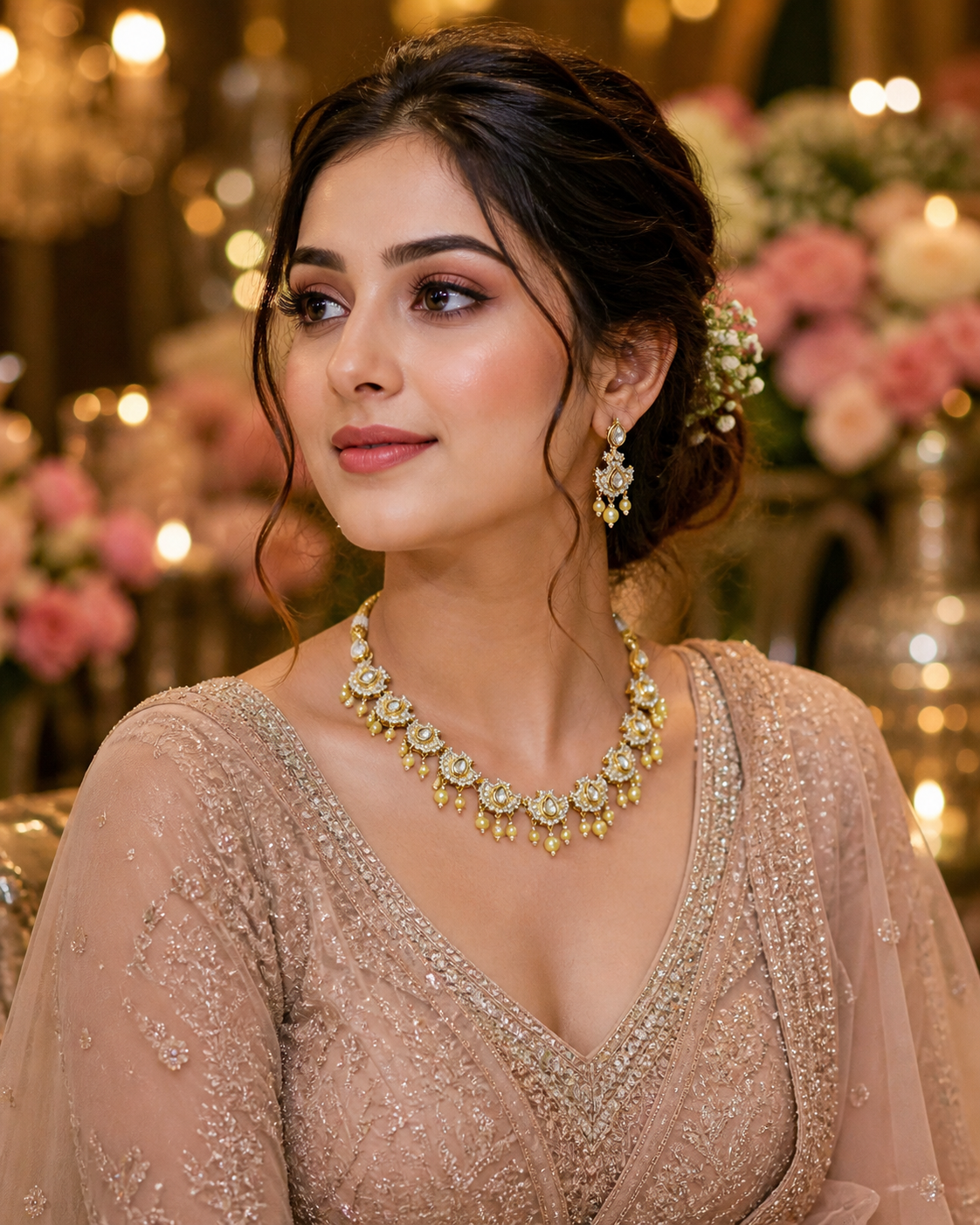 Ivory Polki Pearl Drop Necklace Set