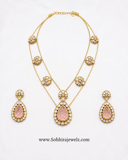 Rose Quartz Kundan Double Layer Necklace.