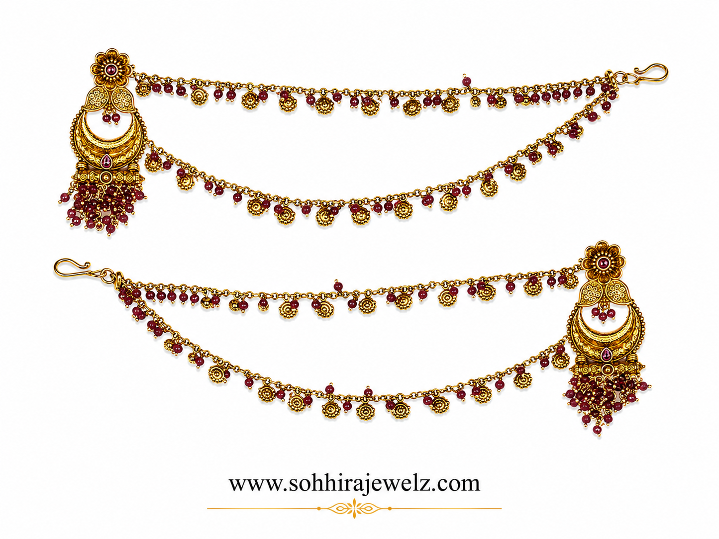 Ruby Chandbali Hair Chain Earrings