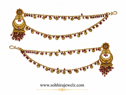 Ruby Chandbali Hair Chain Earrings