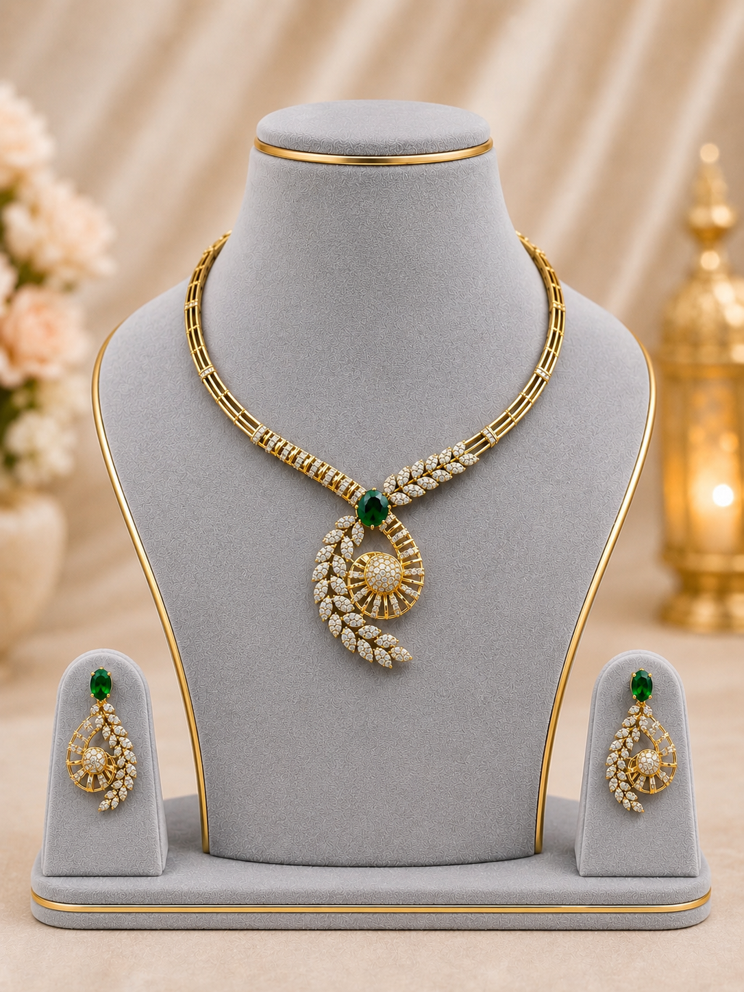 Emerald Swirl Diamond Necklace
