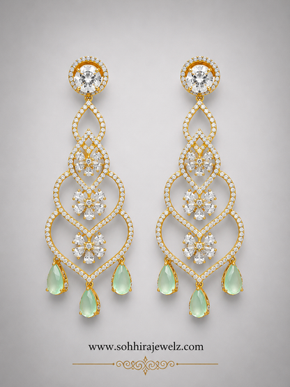 Mint Blossom Diamond Chandelier Earrings product flat lay on white background