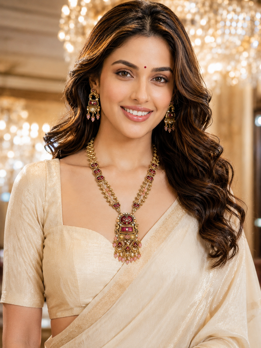 Rose Meenakari Long Heritage Necklace