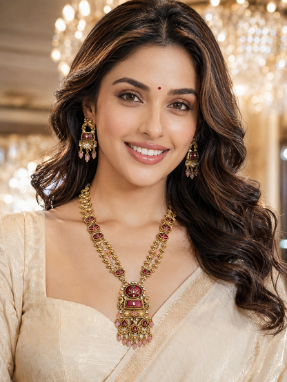 Rose Meenakari Long Heritage Necklace
